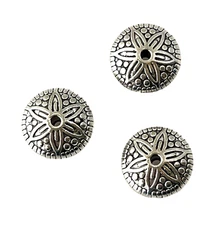 50 Spacer Beads Tibetan Antiqued Silver 12x6mm Fancy Flower Design Round Saucer