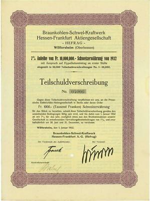 LOT 10 X Braunkohlen-Schwel-Kraftwerk Hessen-Frankfurt Aktiengesellschaft 1932