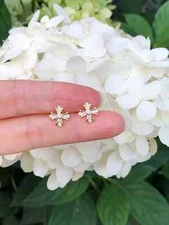 1 Ct Round Simulated Diamond Tiny Cross 9mm Stud Earrings 14k Yellow Gold Plated