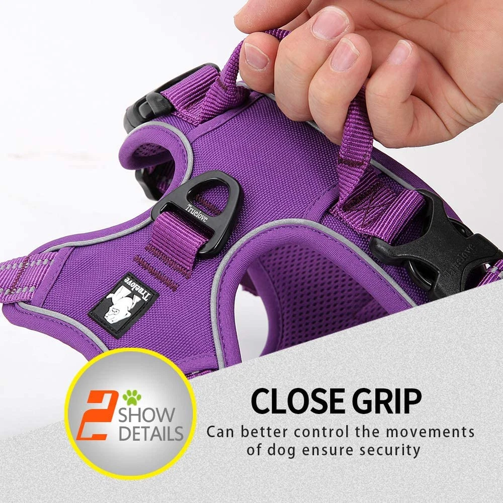 Dog Harness Soft Front. Reflective No Pull Harness with Handle and 2 Leash Att
