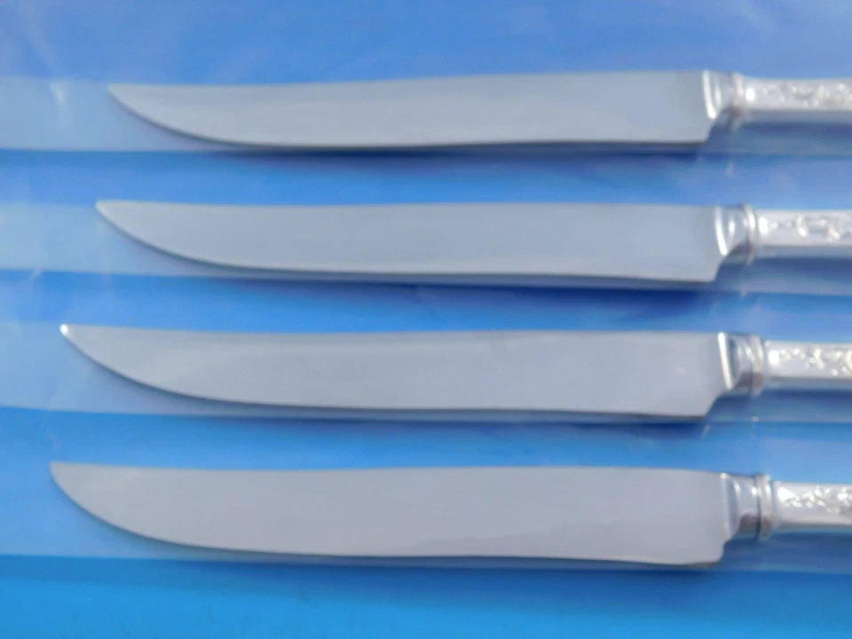 Antiguo juego de cuchillos para carne de plata esterlina grabado por Kirk Maryland tamaño Texas personalizado Foto 2 de 4