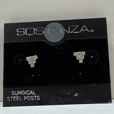 NEW/card unworn SOSTANZA silvertone Clear Crystals pierced earrings