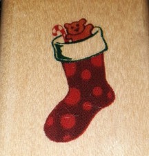 Spotted stocking, teddy bear,inkadinkado,B168 ,rubber, wood