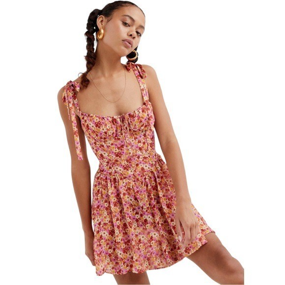 for love and lemons felicia midi dress For Love and Lemons FL&L Felicia Chiffon Midi Dress in Red Floral Size Medium