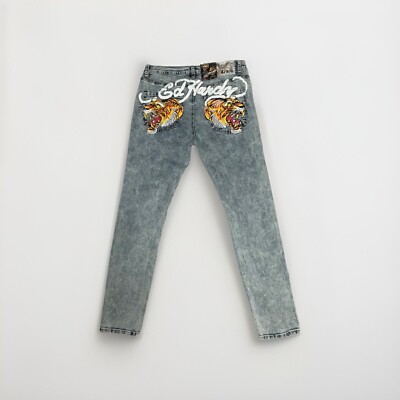 NEW Ed Hardy Men s Slim Screaming Tiger Denim Distressed Jeans Size 32 x 32 NWT