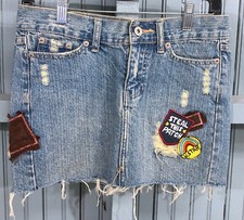 Vanilla Star Patched Ladies Girls 100 Cotton Denim Skirt Size 1