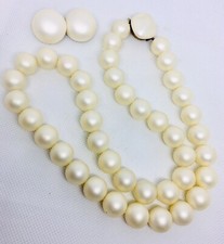 Classic White Satin Finish Beaded Necklace & Earrings Demi Vintage Jewelry