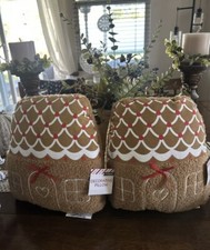 Set X2 Target Bullseye Christmas Gingerbread House Sherpa Teddy Pillow 12  H NWT