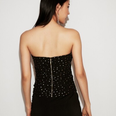 Express Women's Black Gold Polka Dot Bustier size 6 Strapless Chiffon Top  29K | eBay
