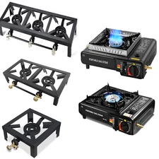 1/2/3 Stove Portable Camping Gas Stove Cast Iron Propane Burner Single/Dual Fuel