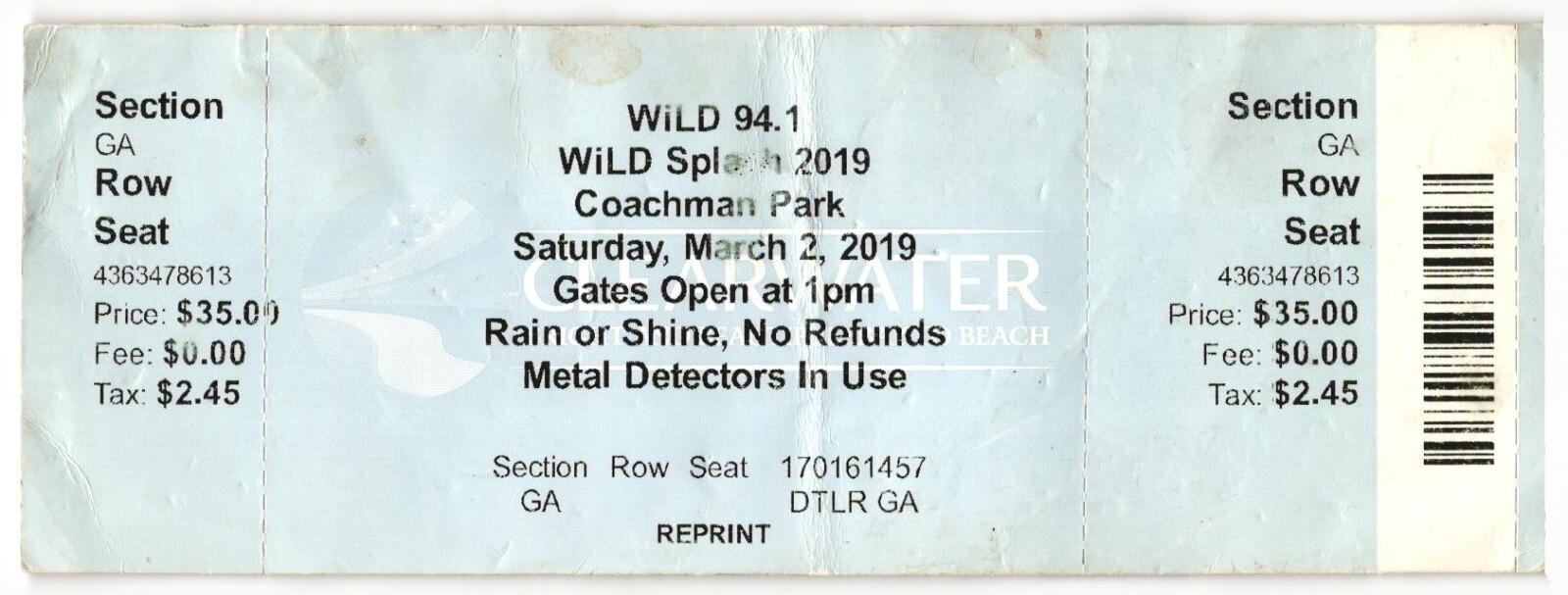 2019 Wild Splash Rap Kodak Black Complete Concert Ticket Stub Clearwater FL