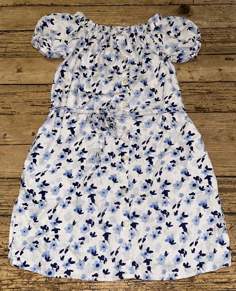 Saks Fifth Avenue Size M White Floral Linen Summer Dress Saks Fifth Avenue Size M White Floral Linen Summer Dress