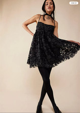 Free People All That Glitters Floral Lace Fancy Mini Dress Black Sz S