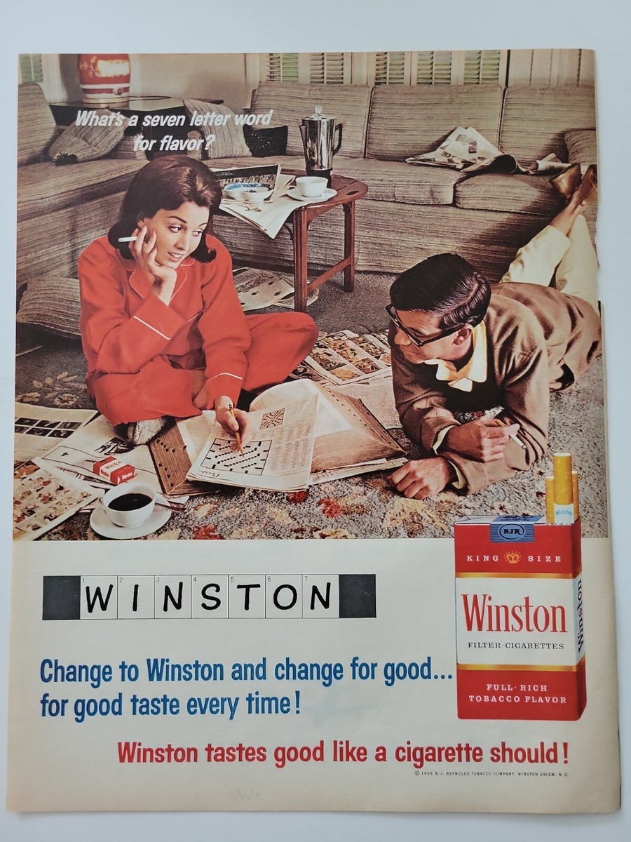 1965 Winston cigarettes crossword puzzle dictionary man woman robes vintage  ad
