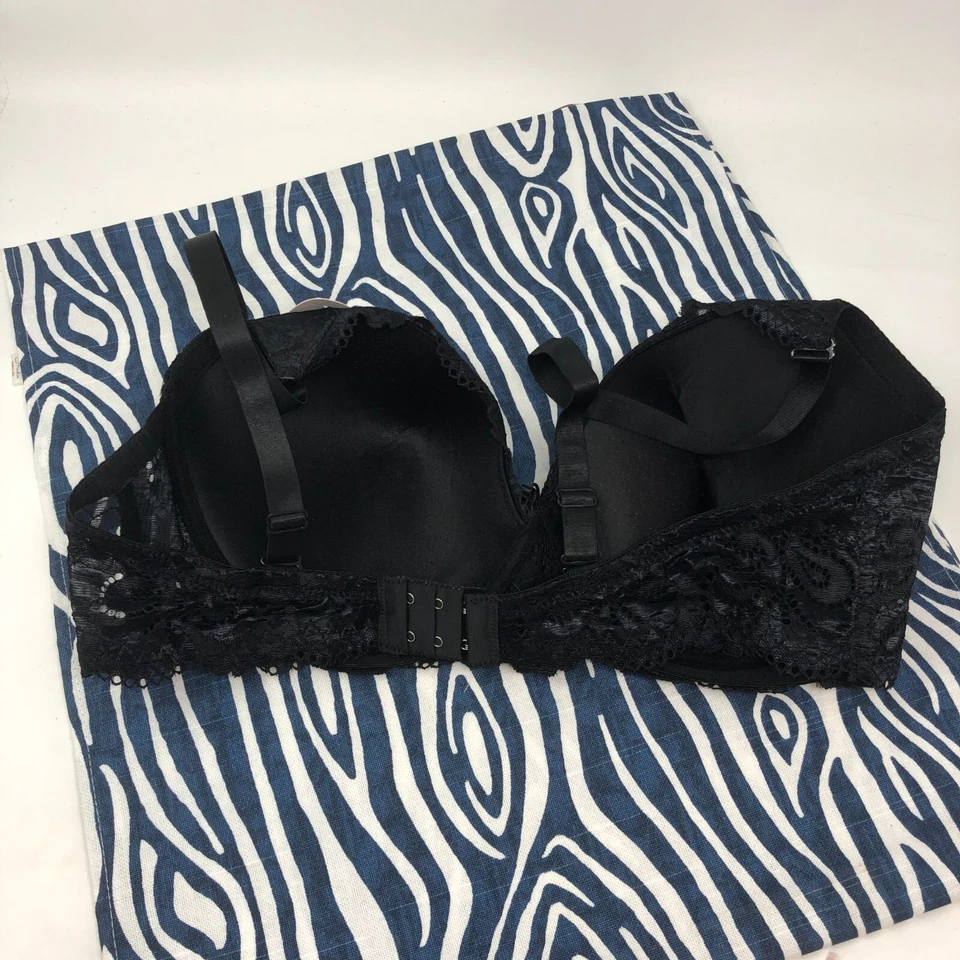 Angelina 性感蕾丝黑色钢圈文胸 42DD 可调肩带背面闭合 B471 — 第 2/4 张图片