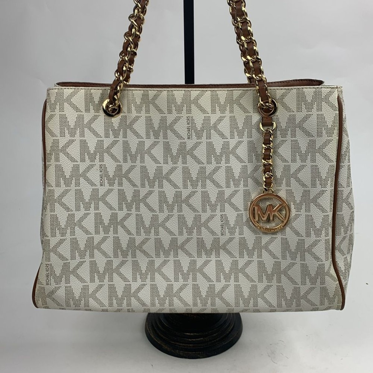 Michael Kors Susannah Vanilla MK leather Large Tote Shoulder Bag Creme  Brown NWT