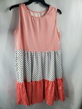 Lapentry Stripe Polka Dot Contrast Tiered Sleeveless Dress Size XL