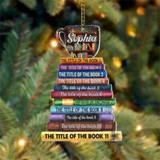Personalized Christmas Book Tree Name Ornament, Custom Bookish Ornament