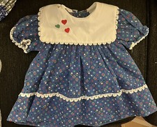 Vintage Embroidered Square Bib Collar Lace 12m 21-24lbs Girls Dress Heart Design