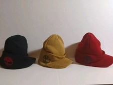 NWOT KID'S TIMBERLAND BEANIE-BRIM 3 HAT BUNDLE BLACK RED TAN SIZE: 8-20 50