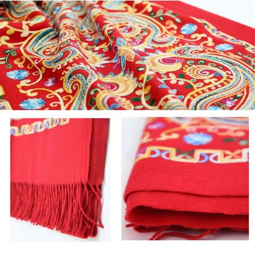 Fashion Embroidered large Vintage Paisley Cashmere Wool Soft Shawl Scarf 942 - Picture 7 of 12
