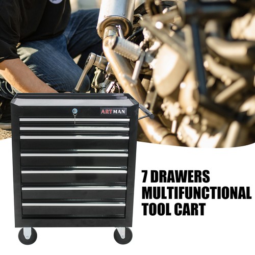 New 7 DRAWERS MULTIFUNCTIONAL TOOL CART WITH WHEELS-BLACK - Picture 2 of 12