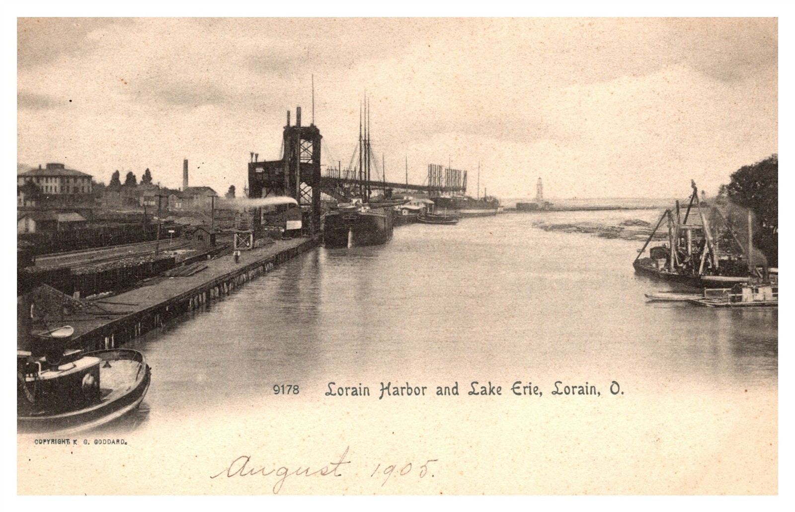 Lorain Harbor Cargo Ship Light House Lake Erie OH C1906 UDB Postcard AG7