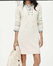 Madewell Dress Womens Medium Beige Sweater Midi Merino Wool Cozy Warm Lace Up