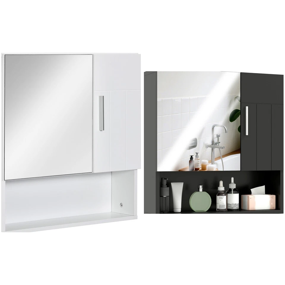 kleankin Mobile Bagno Armadietto Specchiera a 2 Ante e Ripiano Aperto