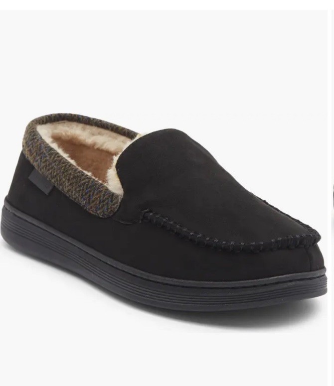 Men Cole Haan Plaid Trim Faux Fur Lined Microsuede Slippers Black 105726NK Sz L 8690₽