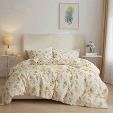 LifeTB Bed Linen Set, Queen Botanical Floral Duvet Cover Set with 2