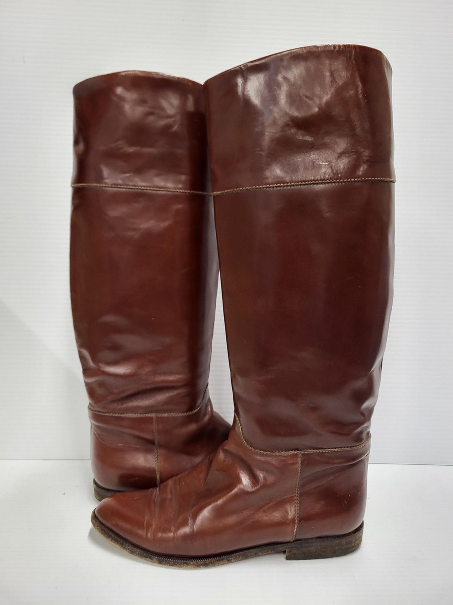 Vintage Italian Leather Riding Boots Mens Size Tall Equestrian Made Italy  90s