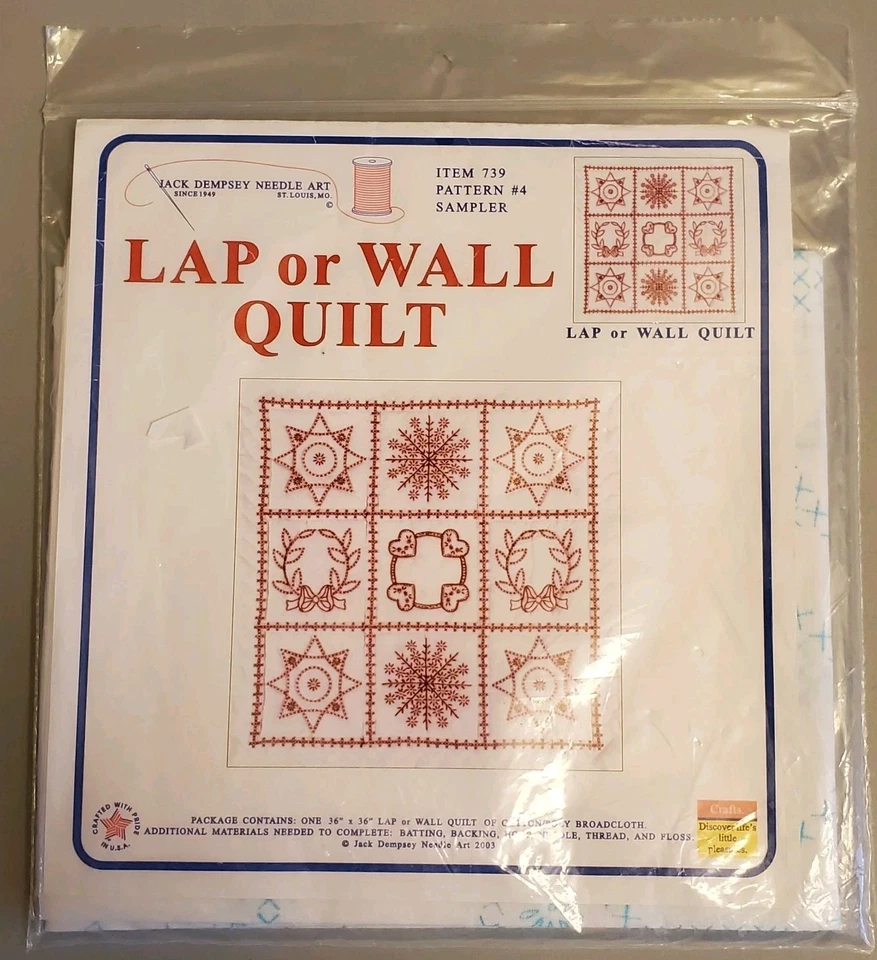 Jack Dempsey Lap Or Wall NeedleArt Quilt Blocks Stamped Squares  - Image 2 of 3