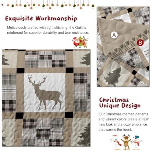 Juego de edredones de retazos de Navidad King - edredones marrones para King (90"x104") animal Foto 3 de 4