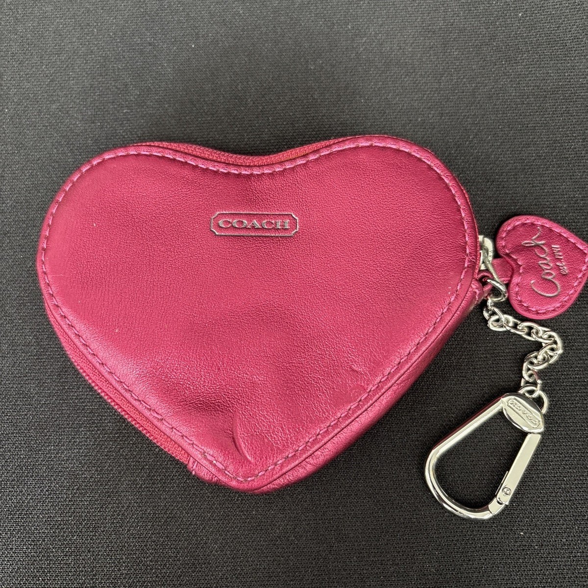 Coach Poppy Metallic Pink Heart Change Purse coin pouch Leather