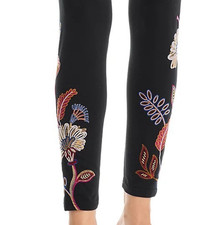 BNWT Johnny Was Gineva Floral Embroidered Stretch Cotton Leggings Black M 115