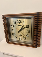 Vintage MANIX Quartz Wall Clock – Retro Wooden Teak Effect Mid-Century Style