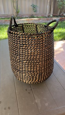 Vintage Asian Ratan Woven Open Basket With Two Handle