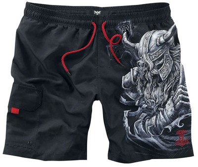 Black Premium by EMP Herren schwarze Badehose mit Wikinger-Print