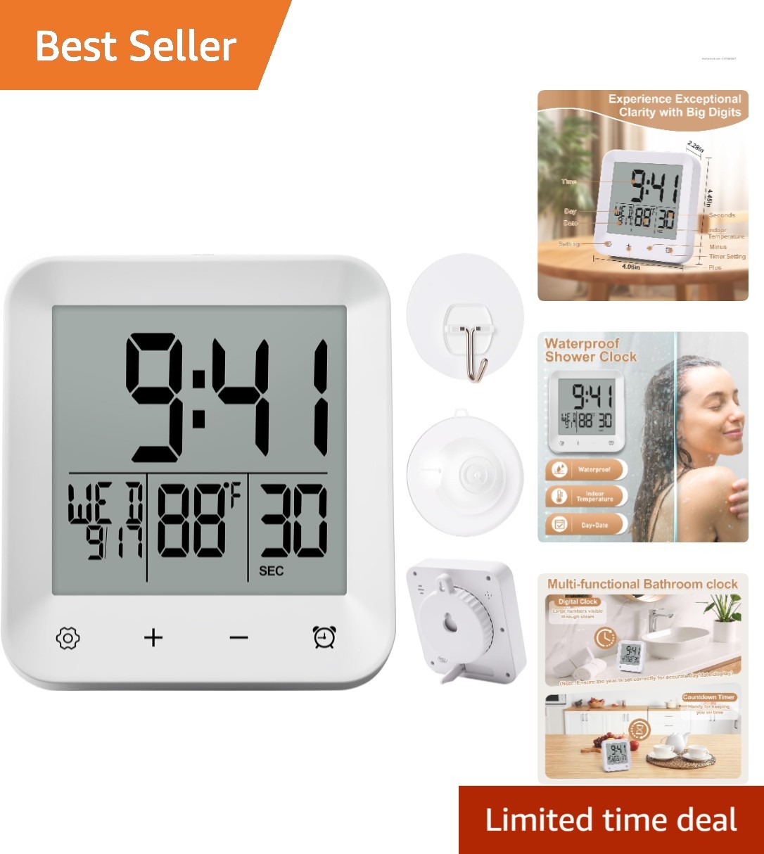 Versatile Wall or Table Clock - Waterproof Digital Display with Timer Function