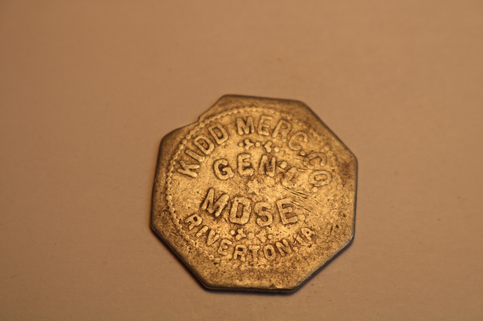 Riverton, IA Trade Token - Kidd Merc. Co. Gen'l Mdse. (1890-1932)