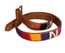 Colorful Women s Belt Size 32-36 Artesian Handwoven Guatemalan Serape Leather