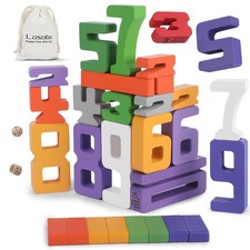 Wooden Number Building Blocks, Large Digit Blocks 1-10, 30 Pcs Math Blocks Nu...