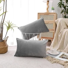 Decorative Throw Pillow Covers Velvet 12x20 Inch(Pack of 2) Blue/ Grey/ Orange