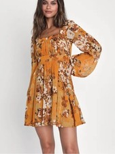 Lulus Gorgeous Vibe Yellow Floral Print Babydoll Mini Dress Size XL