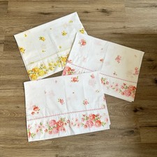 Vtg JC Penney Pink Yellow Rose Pillowcase Lace Trim Muslin Fashion Manor cottage