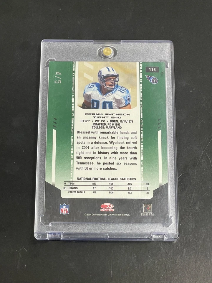 2004 Leaf Certified Frank Wycheck #116 Mirror Green /5 - Image 2 of 2