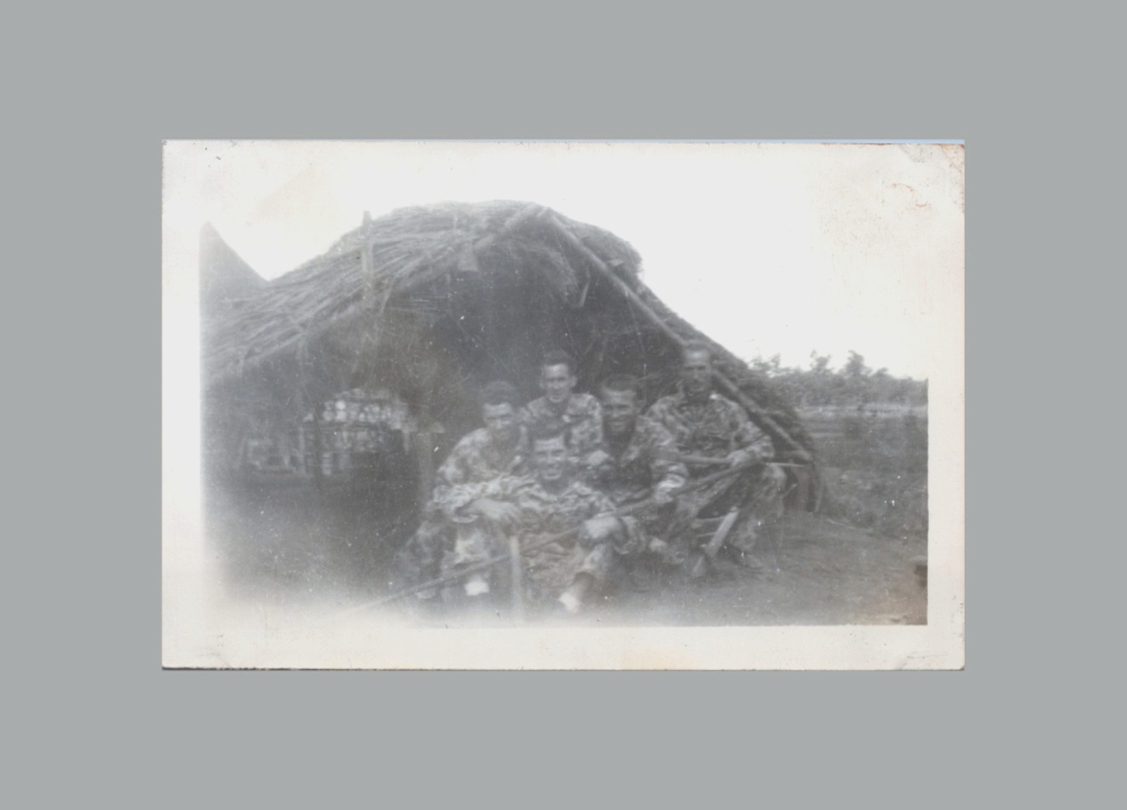 WW2 Era Photo U.S. Army GIs Camouflage Uniforms By Field Tent Camo Netting