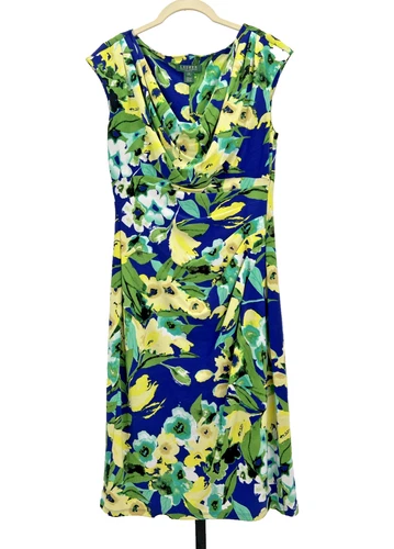 Lauren Ralph Lauren Yellow Blue Green Floral Sleeveless Cowl Dress - Size 8