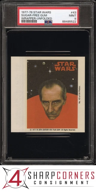 1977 STAR WARS GUM WRAPPER #43 GRAND MOFF TARKIN POP 1 PSA 9